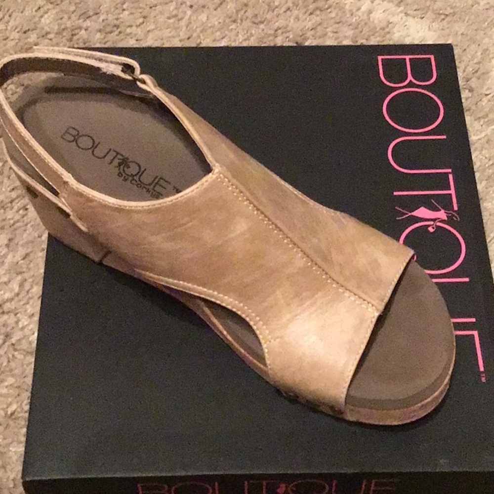 Taupe Color Open-Toe Wedge Sandals